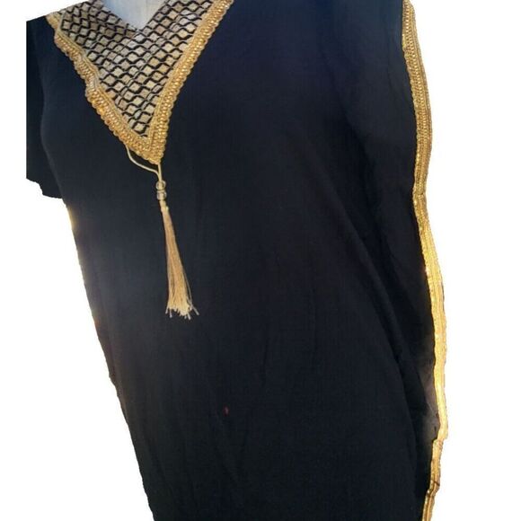 Tiba Fashion Gold Trimmed Kaftan Tassel Robe - Picture 2 of 5